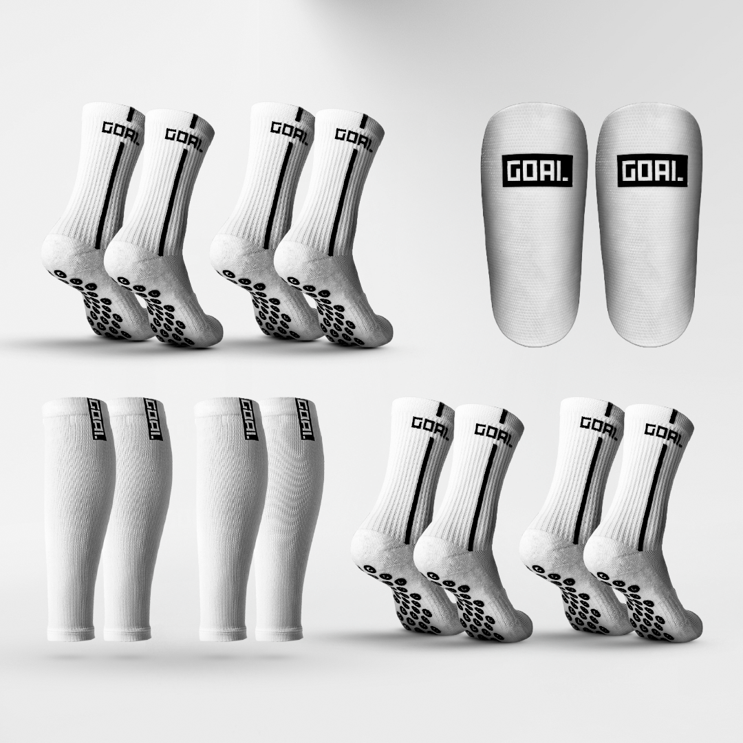 GRIP SOCKS x4 + CALF SLEEVES x2 + SHIN PADS