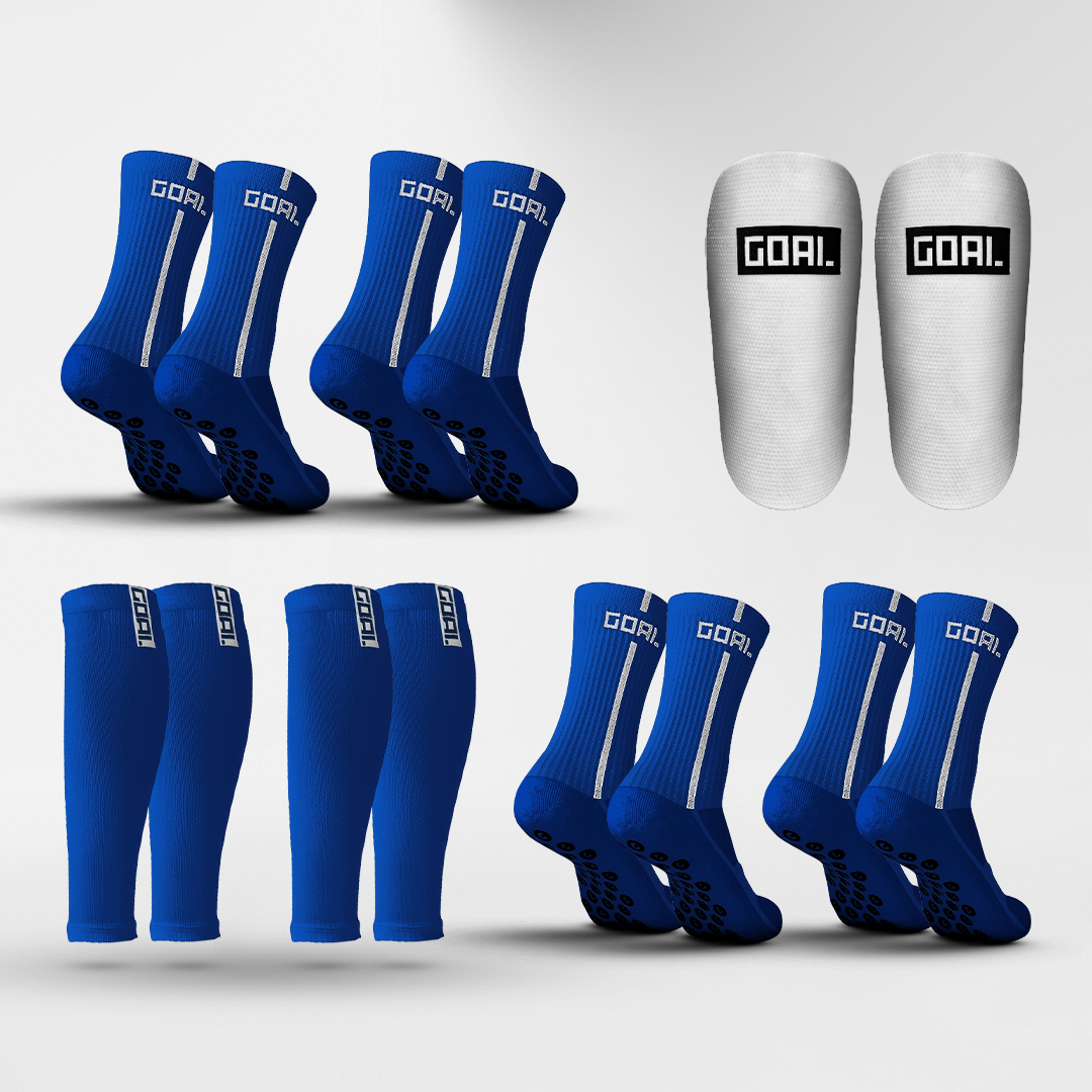 GRIP SOCKS x4 + CALF SLEEVES x2 + SHIN PADS