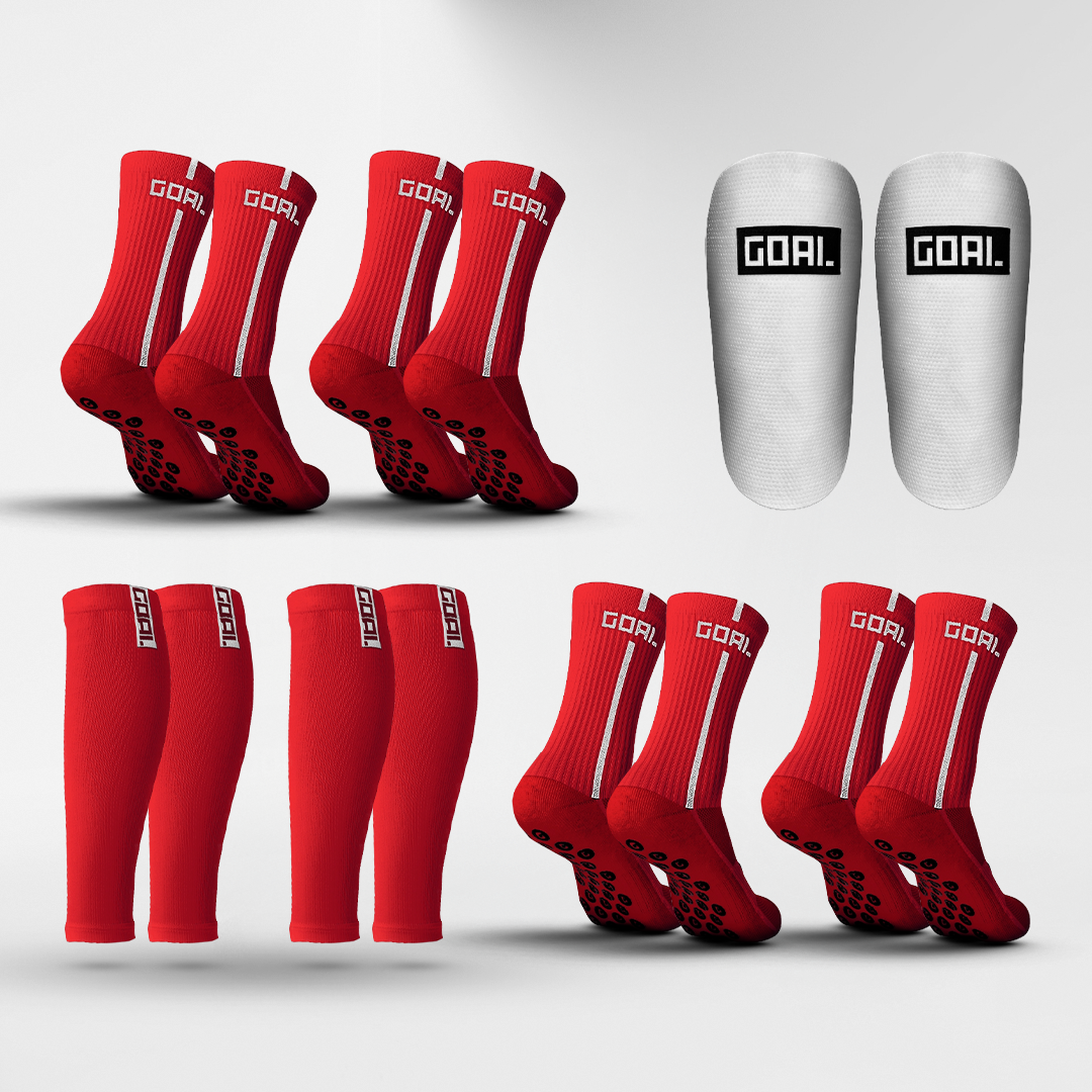 GRIP SOCKS x4 + CALF SLEEVES x2 + SHIN PADS