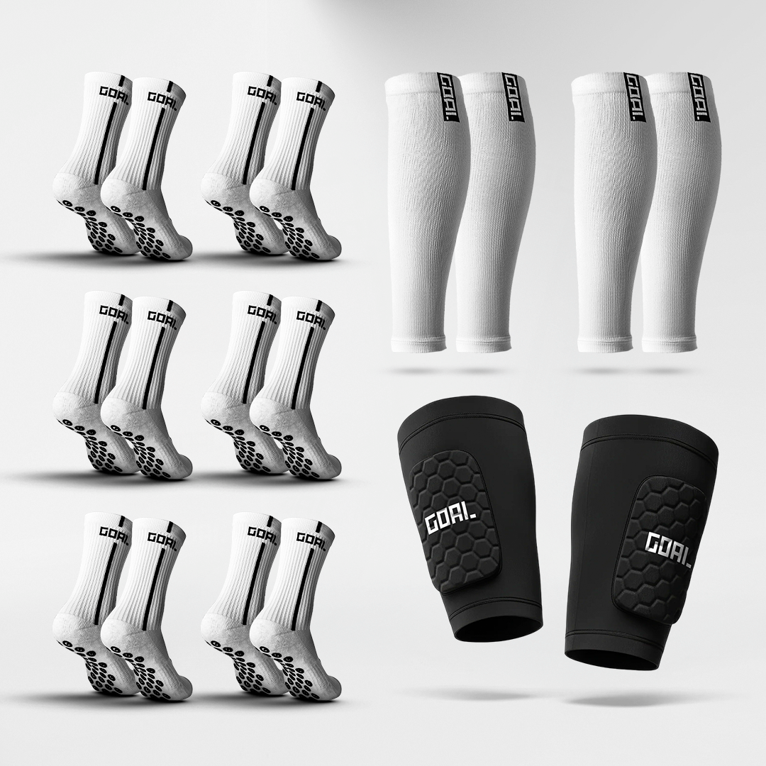 BUILT IN SHIN GUARDS + x6 GRIP SOCKS + x2 CALF SLEEVES