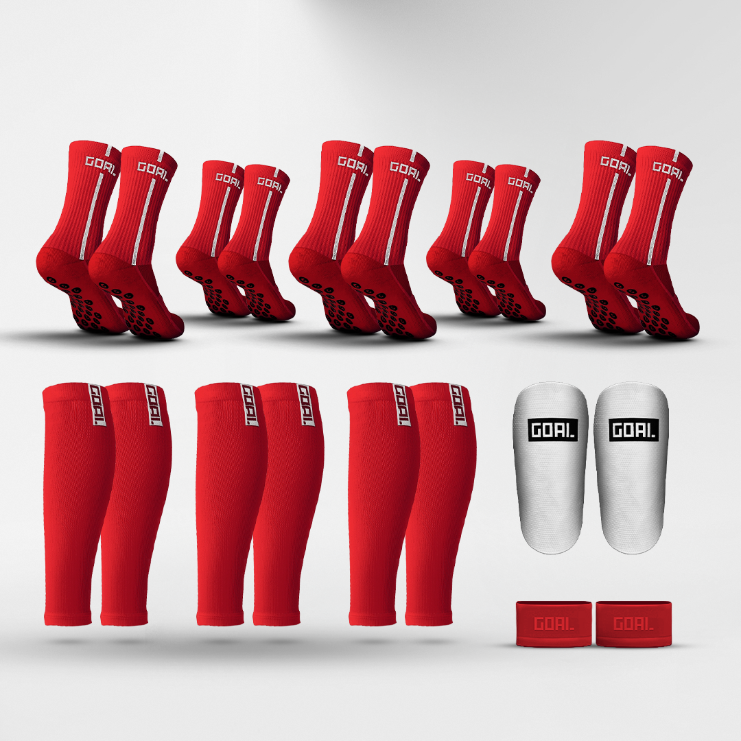 GRIP SOCKS x5 + CALF SLEEVES x3 + SHIN PADS + TAPES